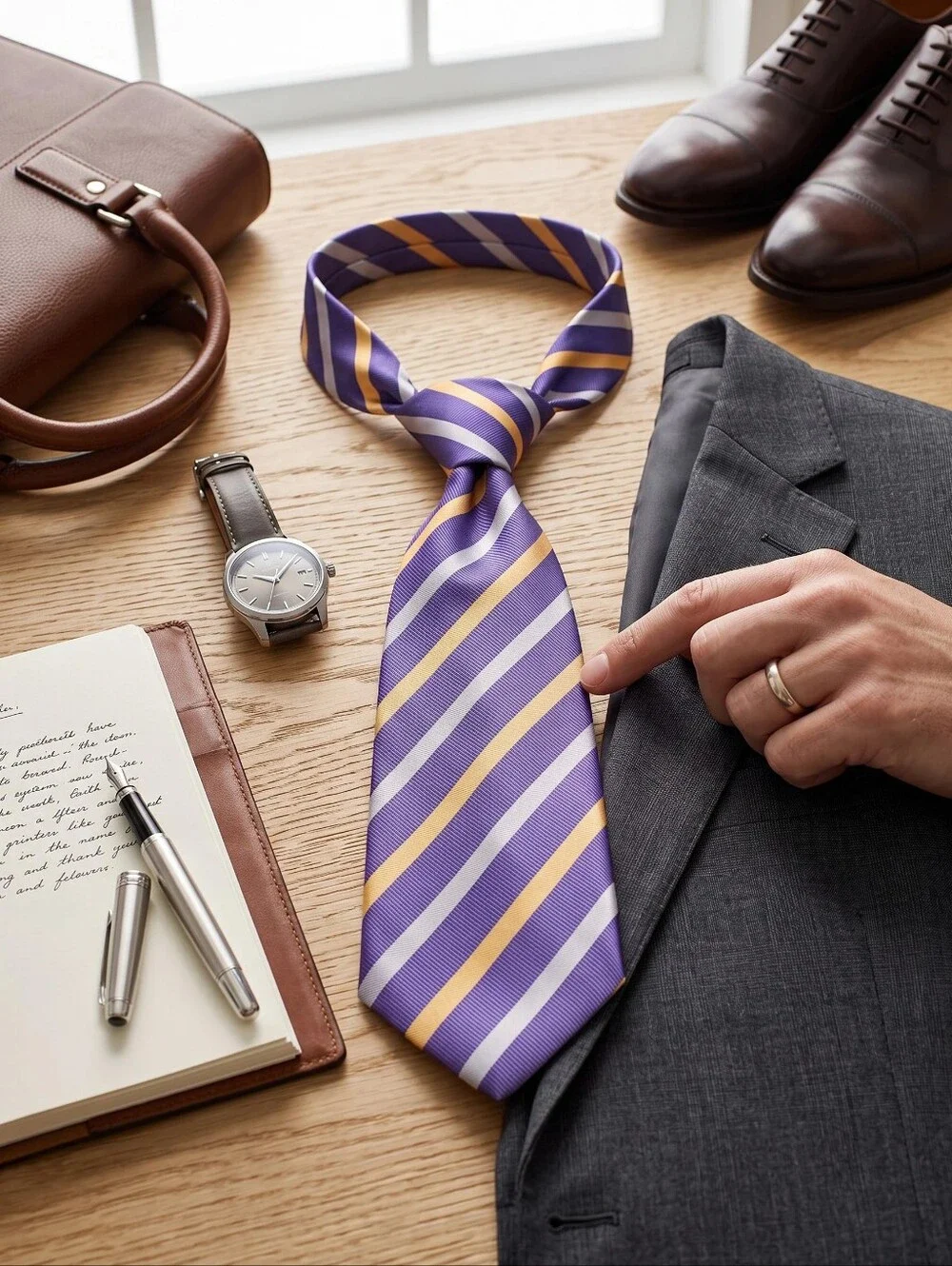 Rosso Bianco Striped Purple, White And Gold Tie